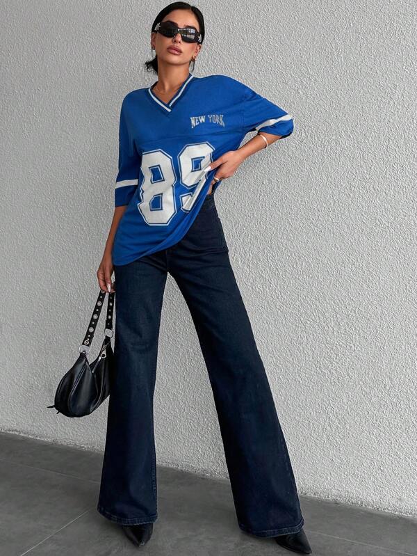 Oversized casual baseball football shirt for women - Miley