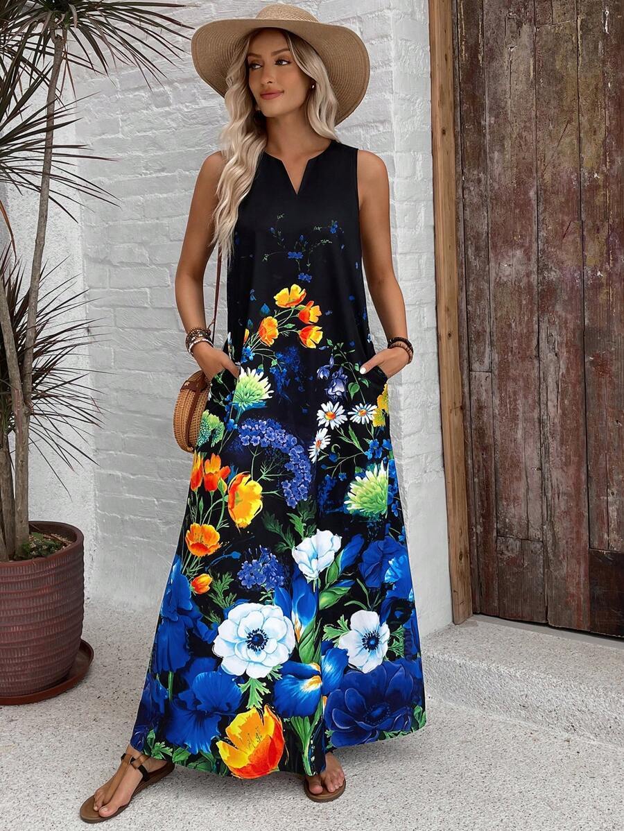Sleeveless Summer Dress with Floral Print and Flowy Fit