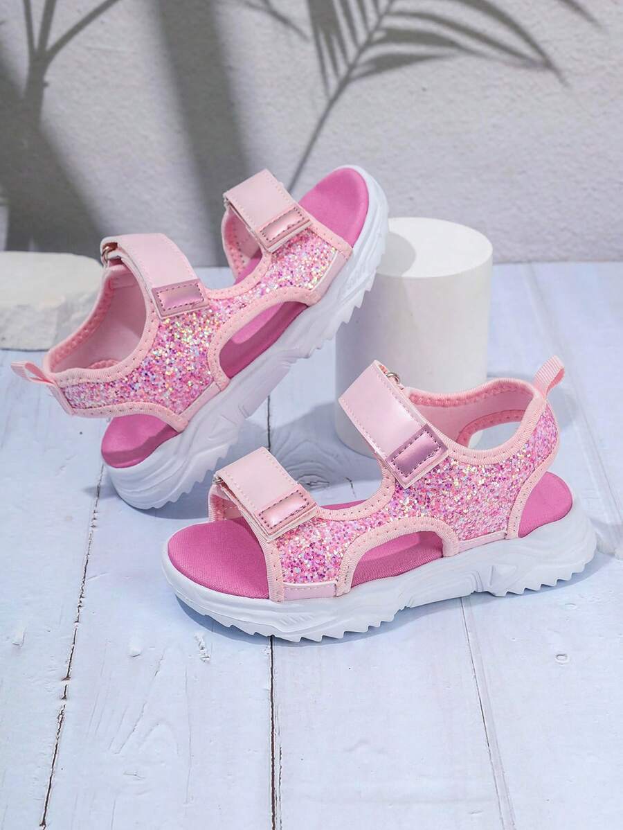 Sandali rosa glitter per bambine dallo stile sportivo