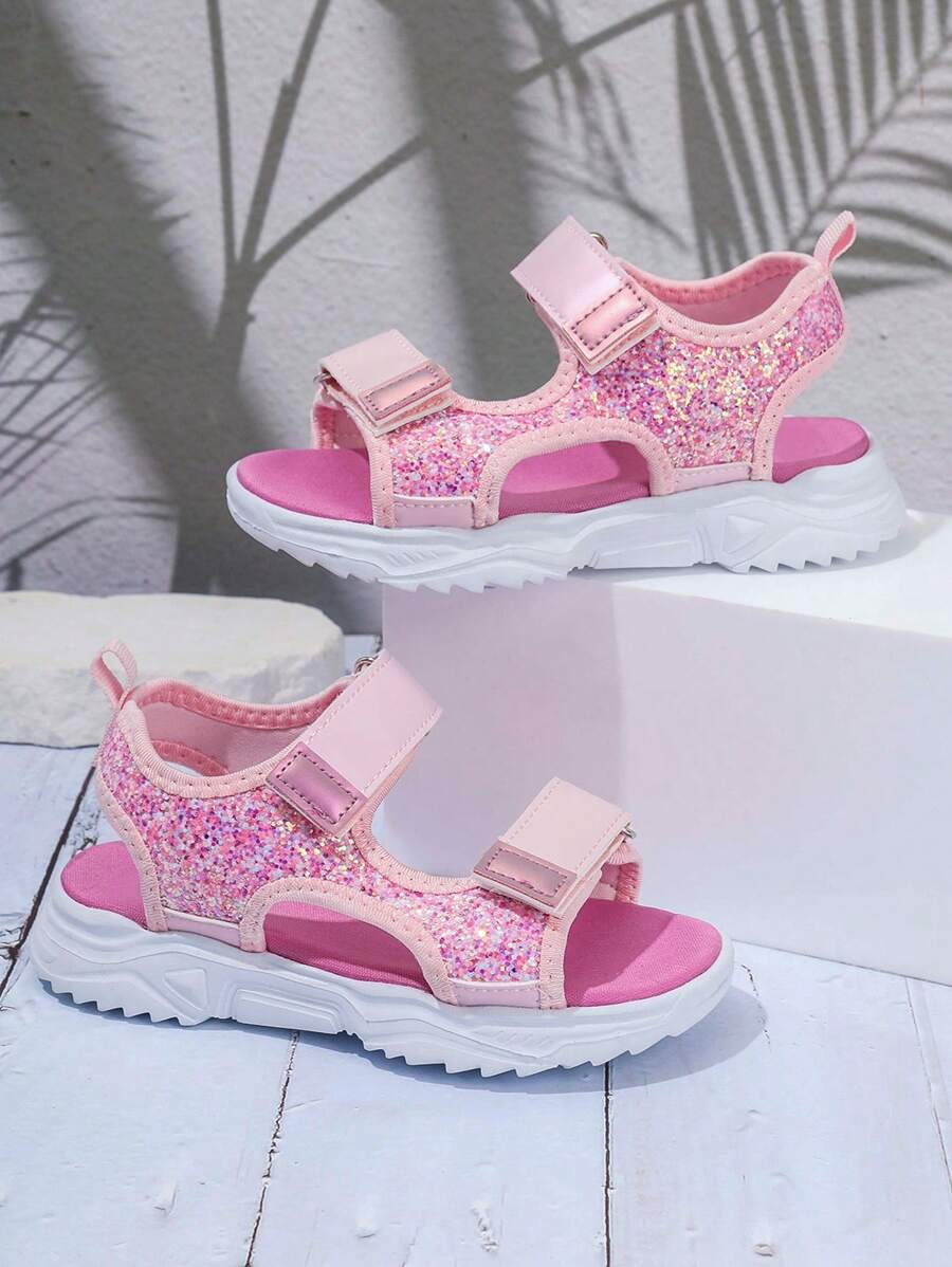 Sandali rosa glitter per bambine dallo stile sportivo