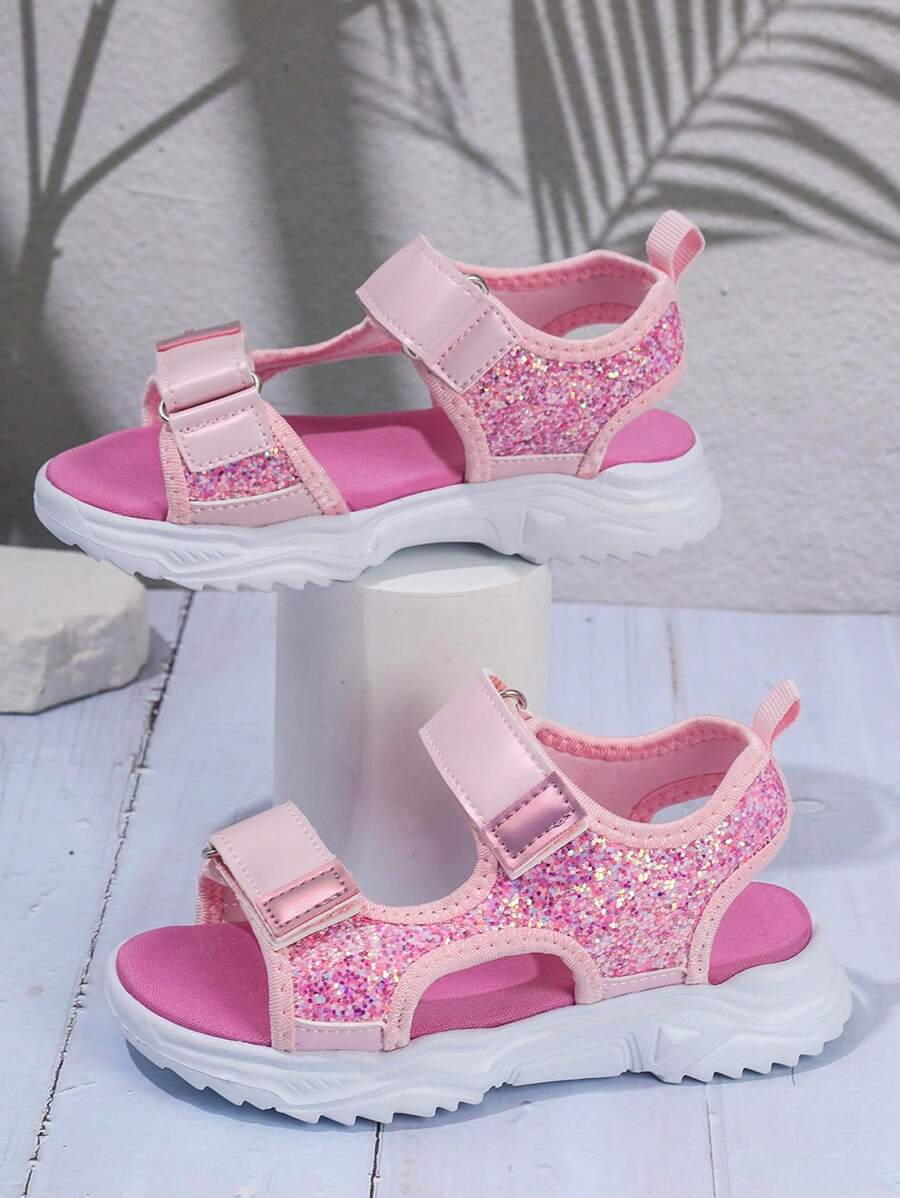 Sandali rosa glitter per bambine dallo stile sportivo