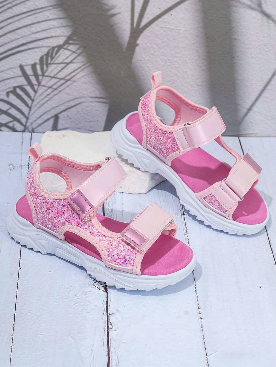 Sandali rosa glitter per bambine dallo stile sportivo