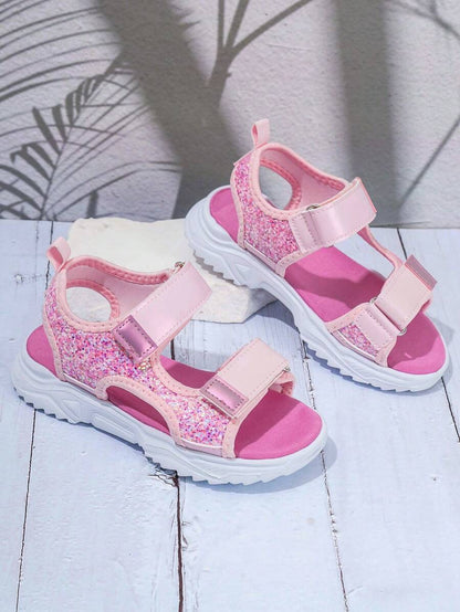Sandali rosa glitter per bambine dallo stile sportivo