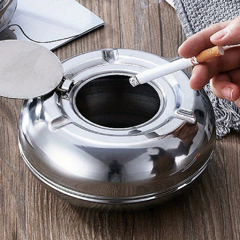 Cinzeiro de aço inoxidável com tampa – À prova de vento e resistente à ferrugem, para uso interior e exterior