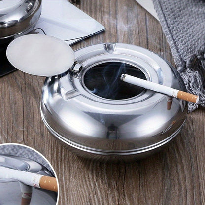 Cinzeiro de aço inoxidável com tampa – À prova de vento e resistente à ferrugem, para uso interior e exterior
