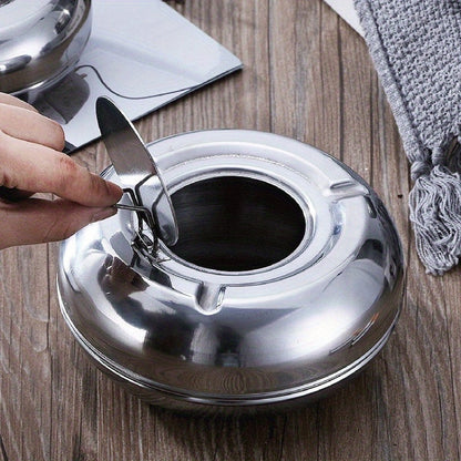 Cinzeiro de aço inoxidável com tampa – À prova de vento e resistente à ferrugem, para uso interior e exterior