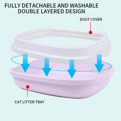 Arenero abierto grande para gatos con borde elevado y pala – Diseño minimalista y espacioso