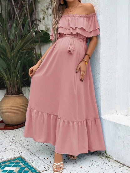 Maternity Dress with Ruffles and Pleated Hem