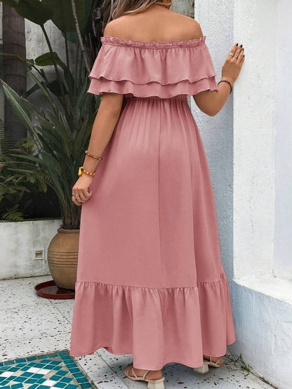 Maternity Dress with Ruffles and Pleated Hem