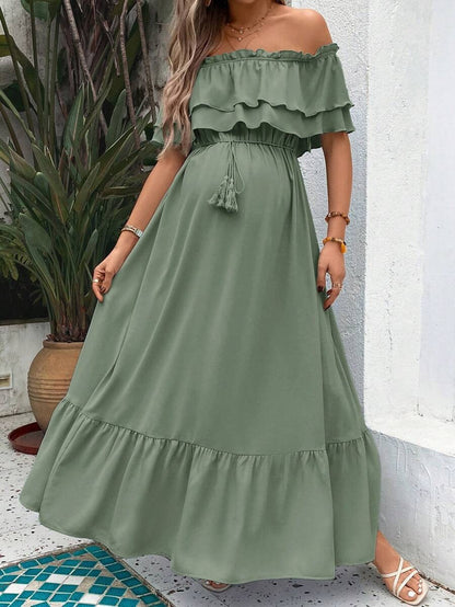 Maternity Dress with Ruffles and Pleated Hem