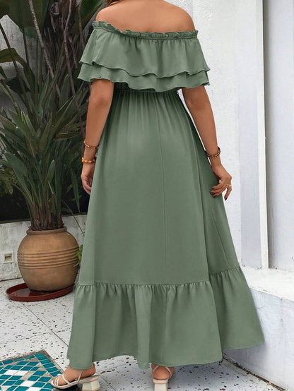 Maternity Dress with Ruffles and Pleated Hem