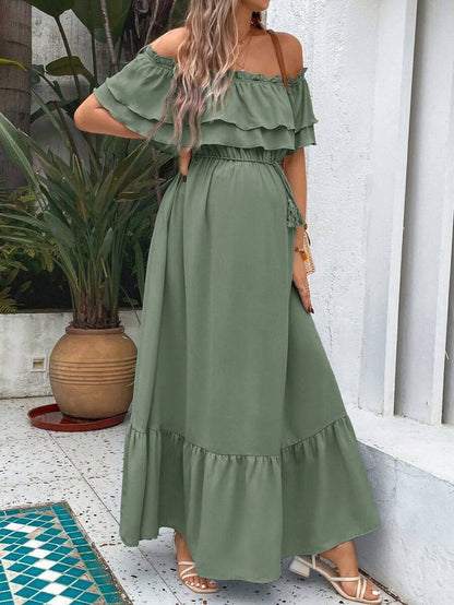 Maternity Dress with Ruffles and Pleated Hem