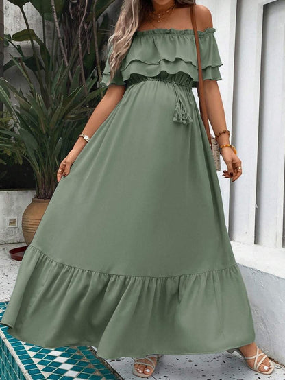 Maternity Dress with Ruffles and Pleated Hem
