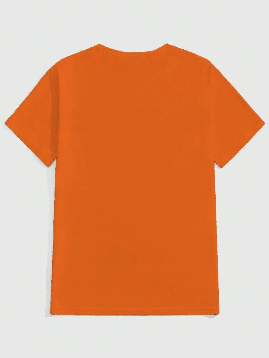 Orange Men's T-shirt with Cartoon Pumpkin Print
