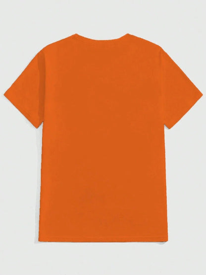 Orange Men's T-shirt with Cartoon Pumpkin Print