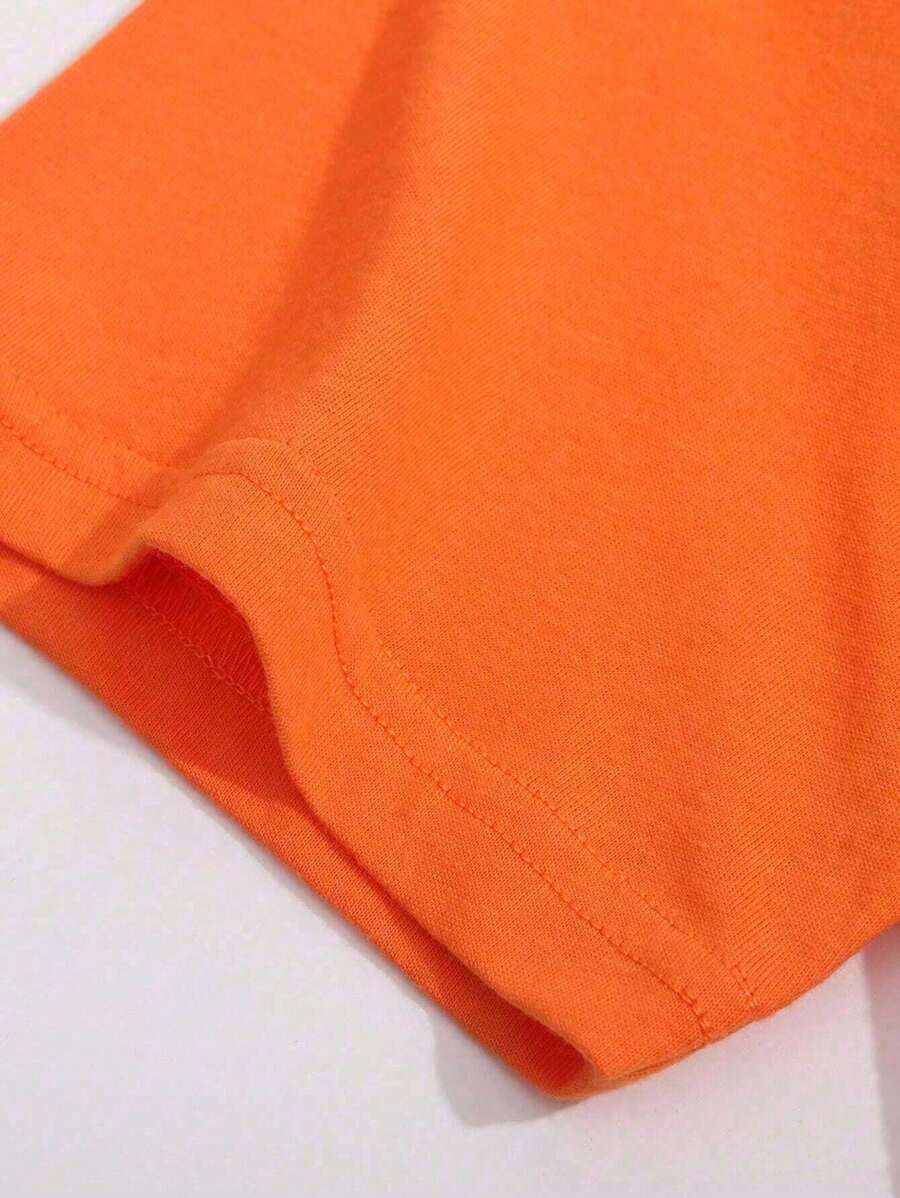 Orange Men's T-shirt with Cartoon Pumpkin Print