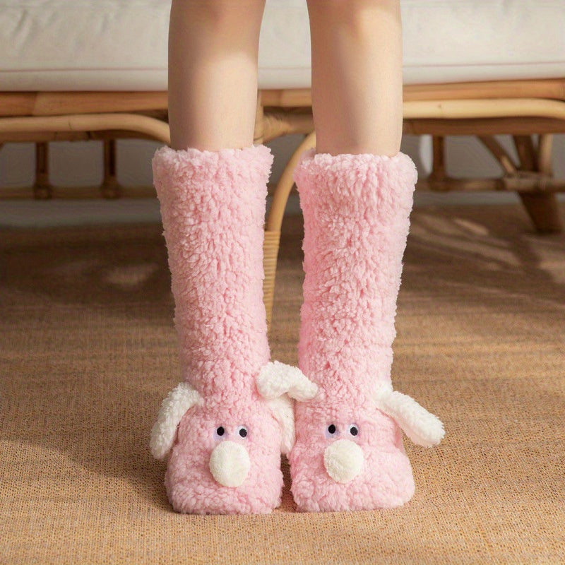 Ladies' Cozy Cartoon Dog Winter Socks - Soft and Warm Slipper Socks with Cute Animal Design