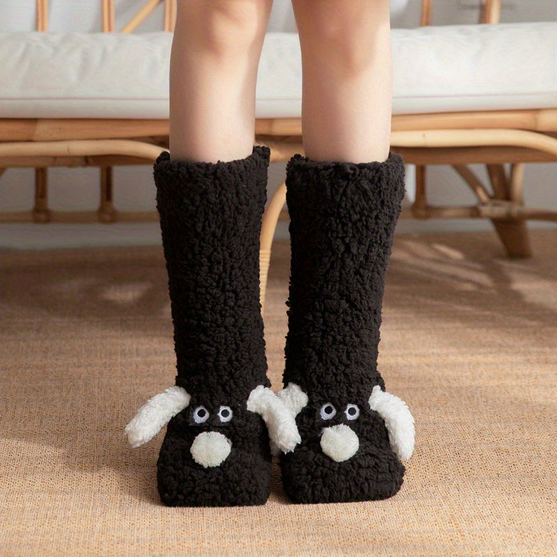 Ladies' Cozy Cartoon Dog Winter Socks - Soft and Warm Slipper Socks with Cute Animal Design