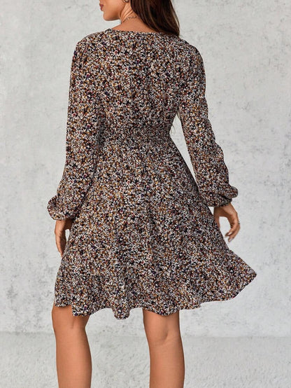 Maternity Dress with Deep V-Neck and Delicate Floral Print