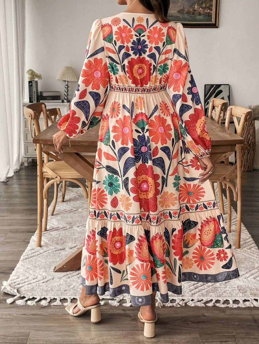 Maternity Dress with Floral Print and Bow Closure