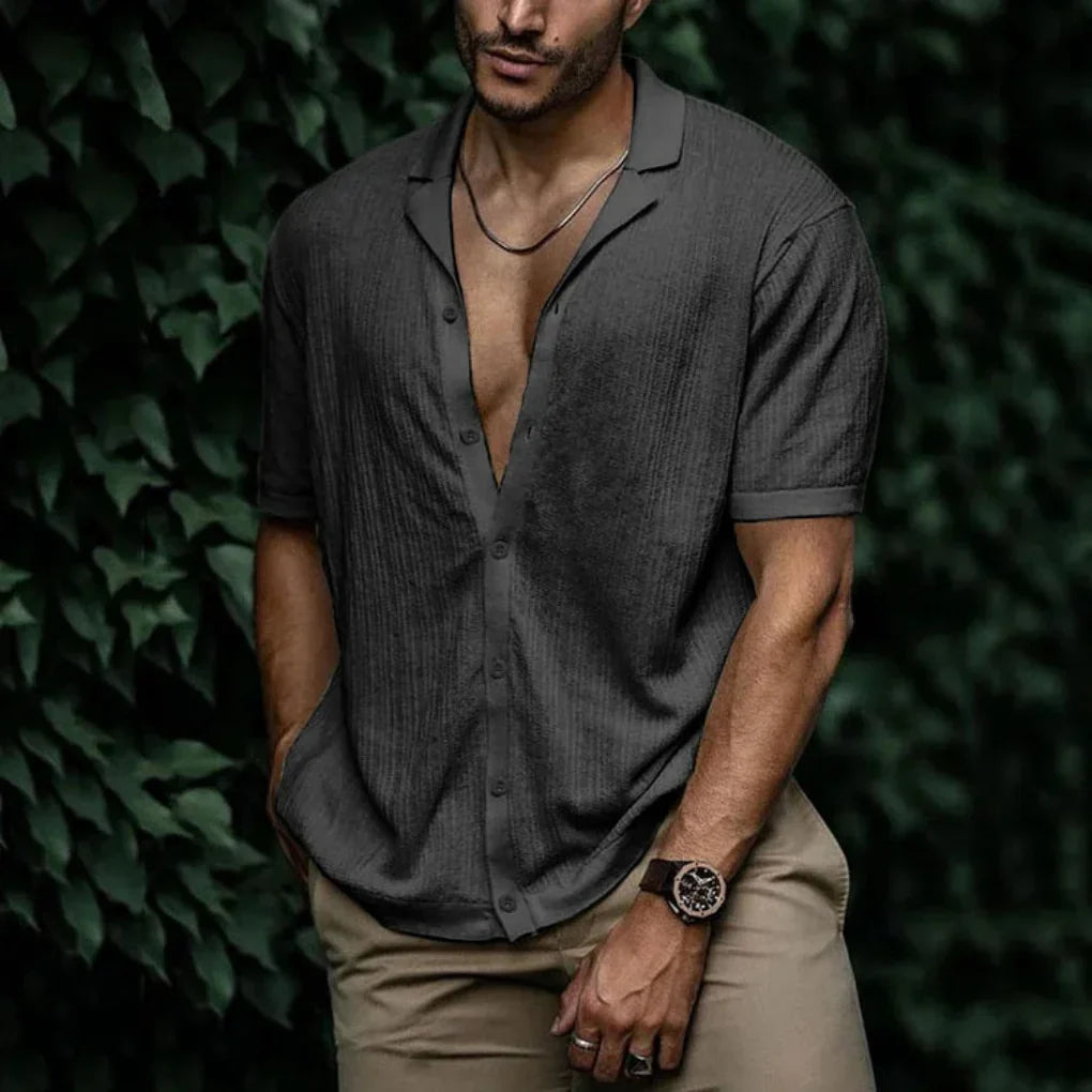 Men's Linen Summer Shirt with Button Closure