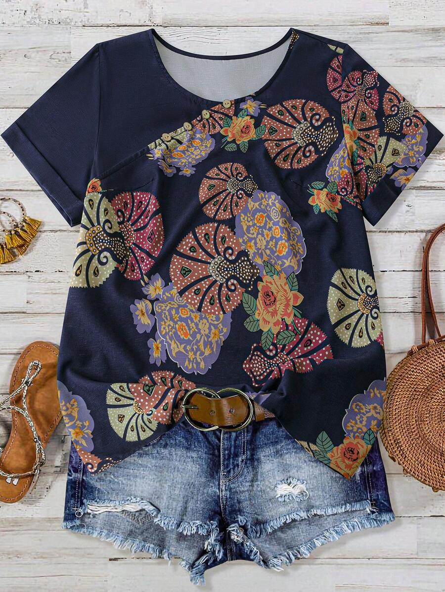 Rosana – Stylish Short Sleeve Shirt with Floral Pattern