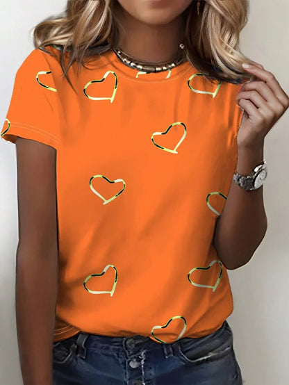 Orange Ladies T-shirt with Heart-Shaped Print