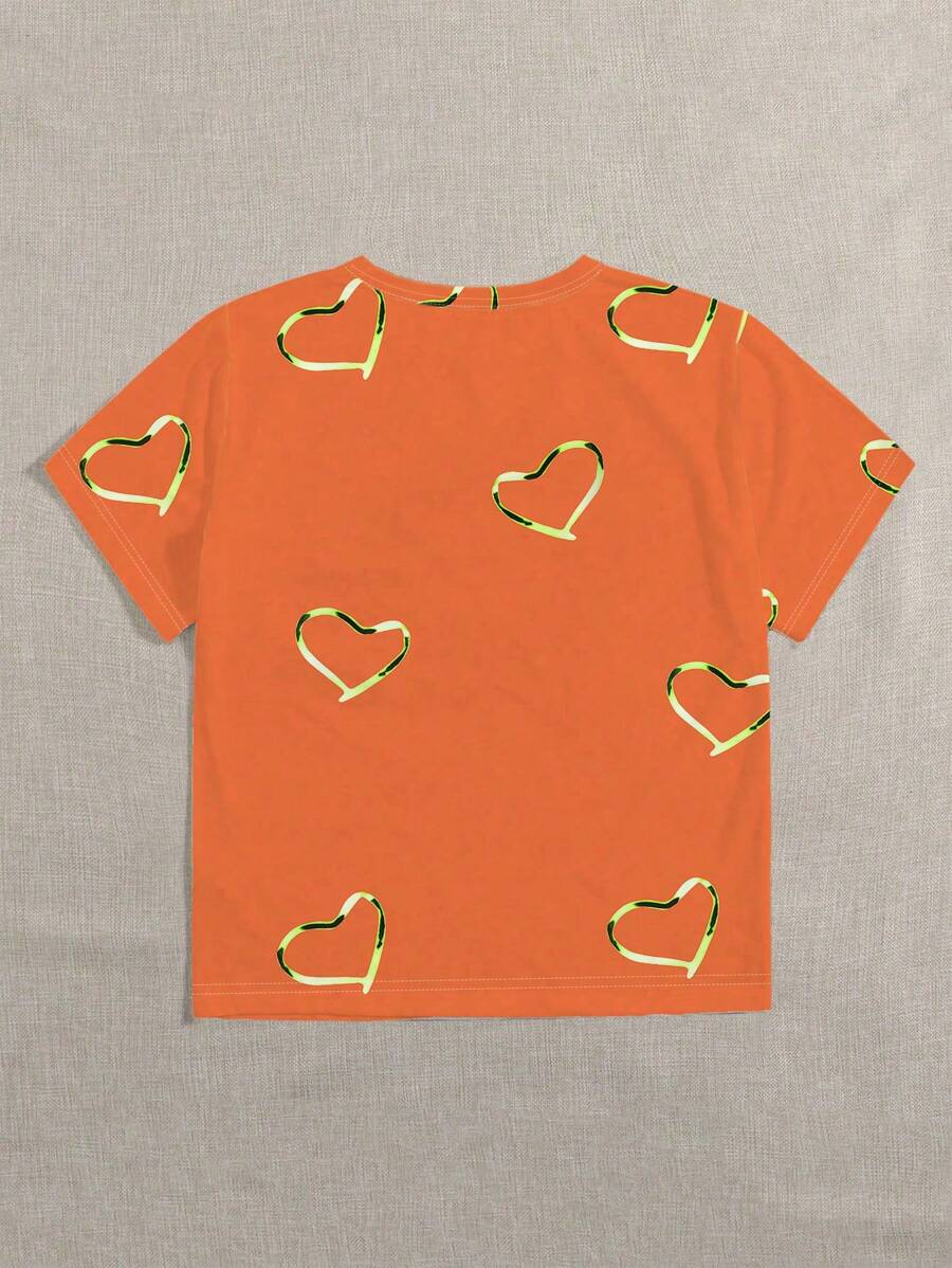Orange Ladies T-shirt with Heart-Shaped Print