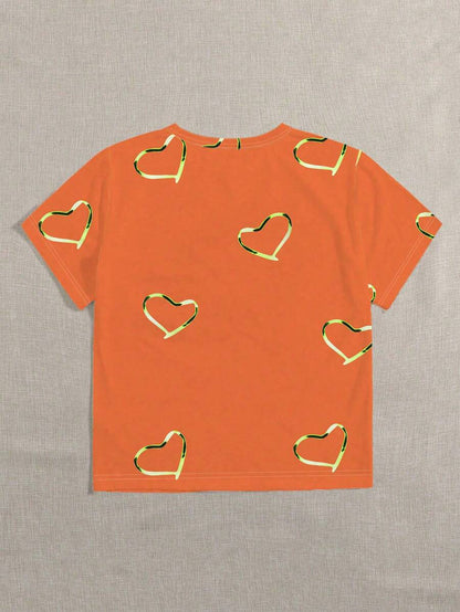 Orange Ladies T-shirt with Heart-Shaped Print