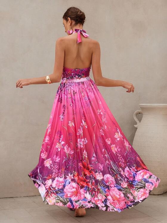 Romantic Swimsuit with Floral Print and Wrap Skirt