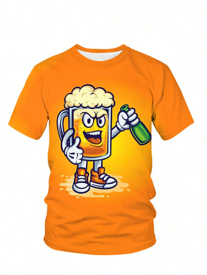 Orange Men's T-shirt with 3D Beer Print - Great for King's Day 2025