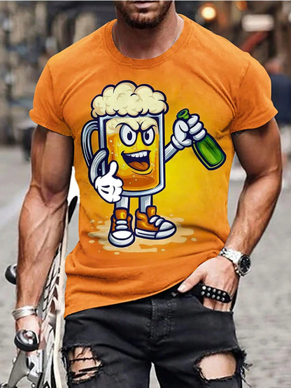 Orange Men's T-shirt with 3D Beer Print - Great for King's Day 2025