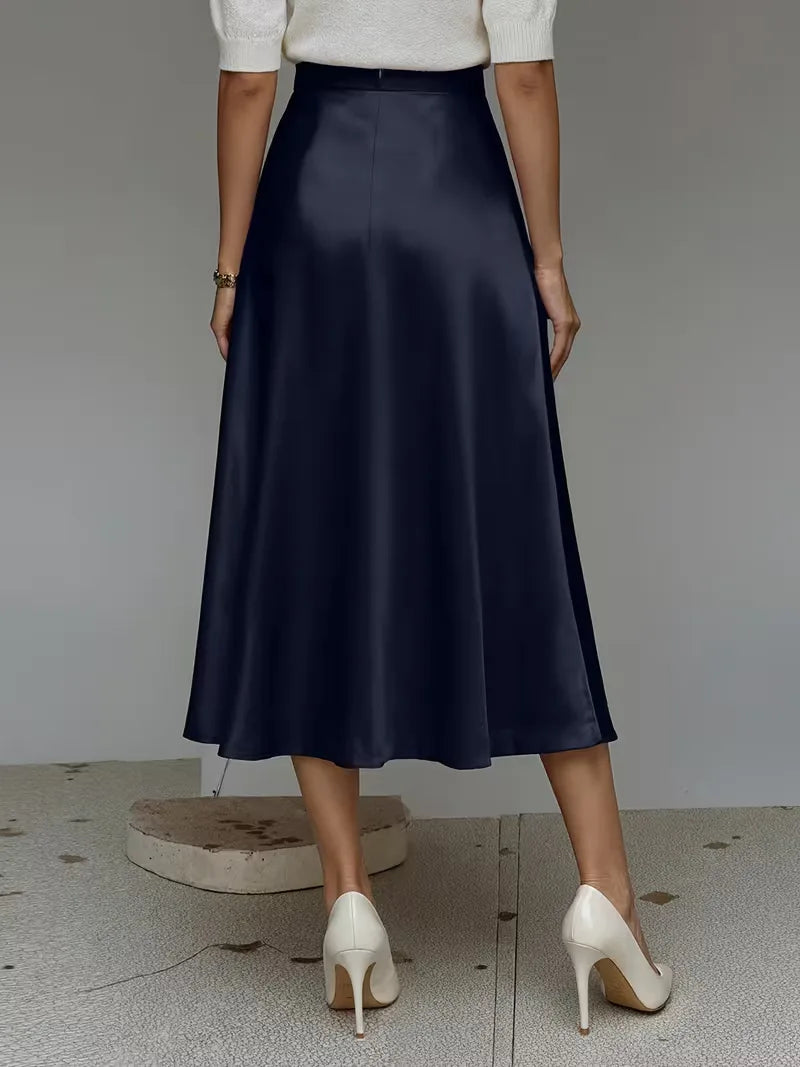 Jupe midi en satin à taille haute