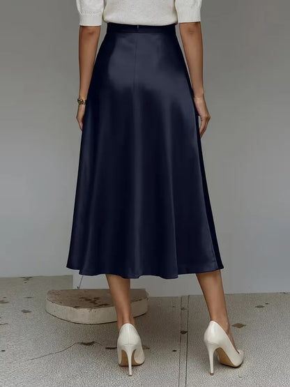 Jupe midi en satin à taille haute