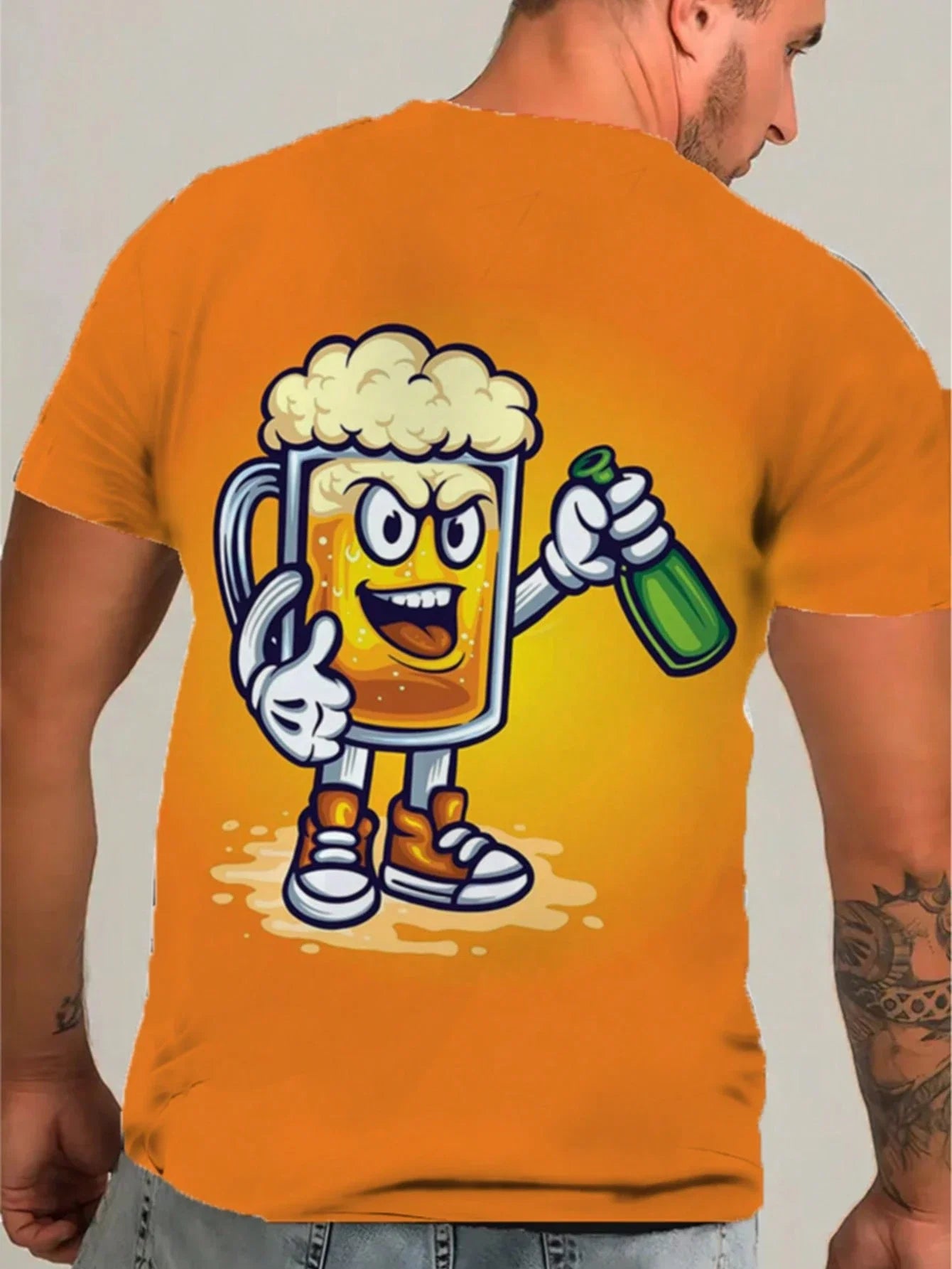 Orange Men's T-shirt with 3D Beer Print - Great for King's Day 2025