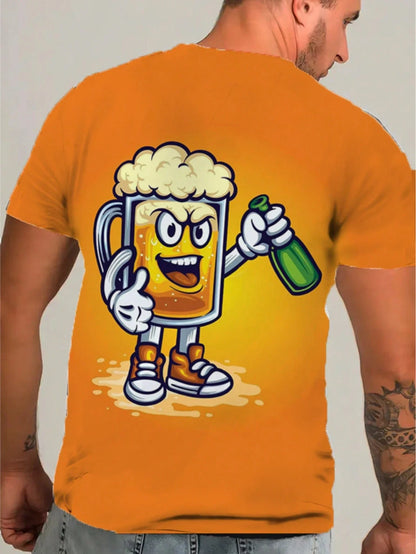 Orange Men's T-shirt with 3D Beer Print - Great for King's Day 2025