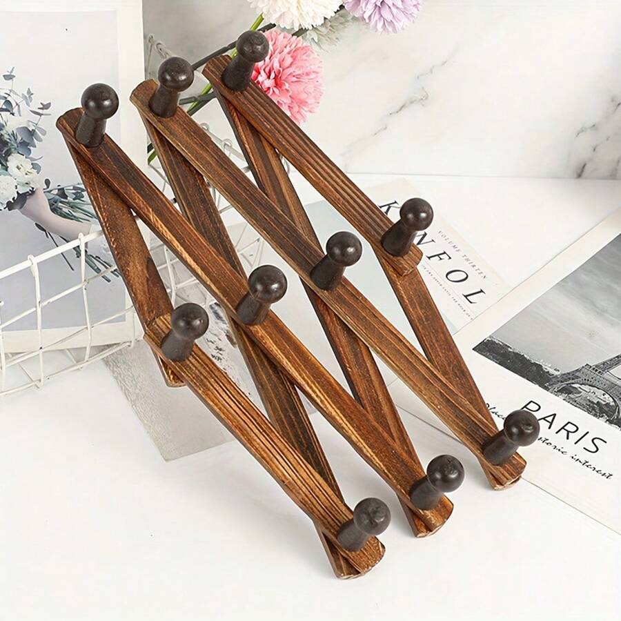 Expandable Bamboo Wall Hook with 10 Hooks