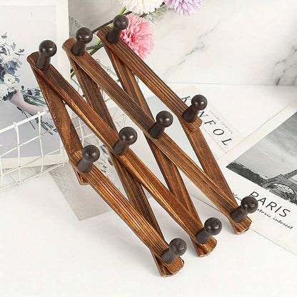 Expandable Bamboo Wall Hook with 10 Hooks