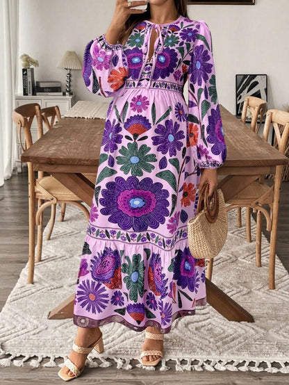 Maternity Dress with Floral Print and Bow Closure