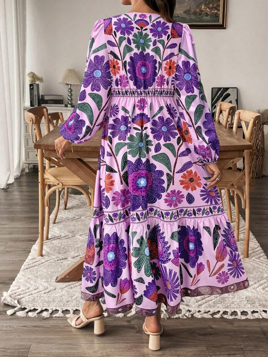 Maternity Dress with Floral Print and Bow Closure