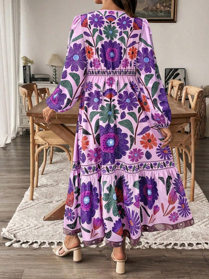 Maternity Dress with Floral Print and Bow Closure