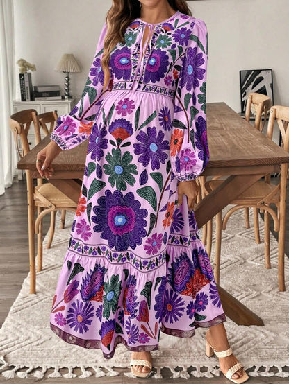 Maternity Dress with Floral Print and Bow Closure