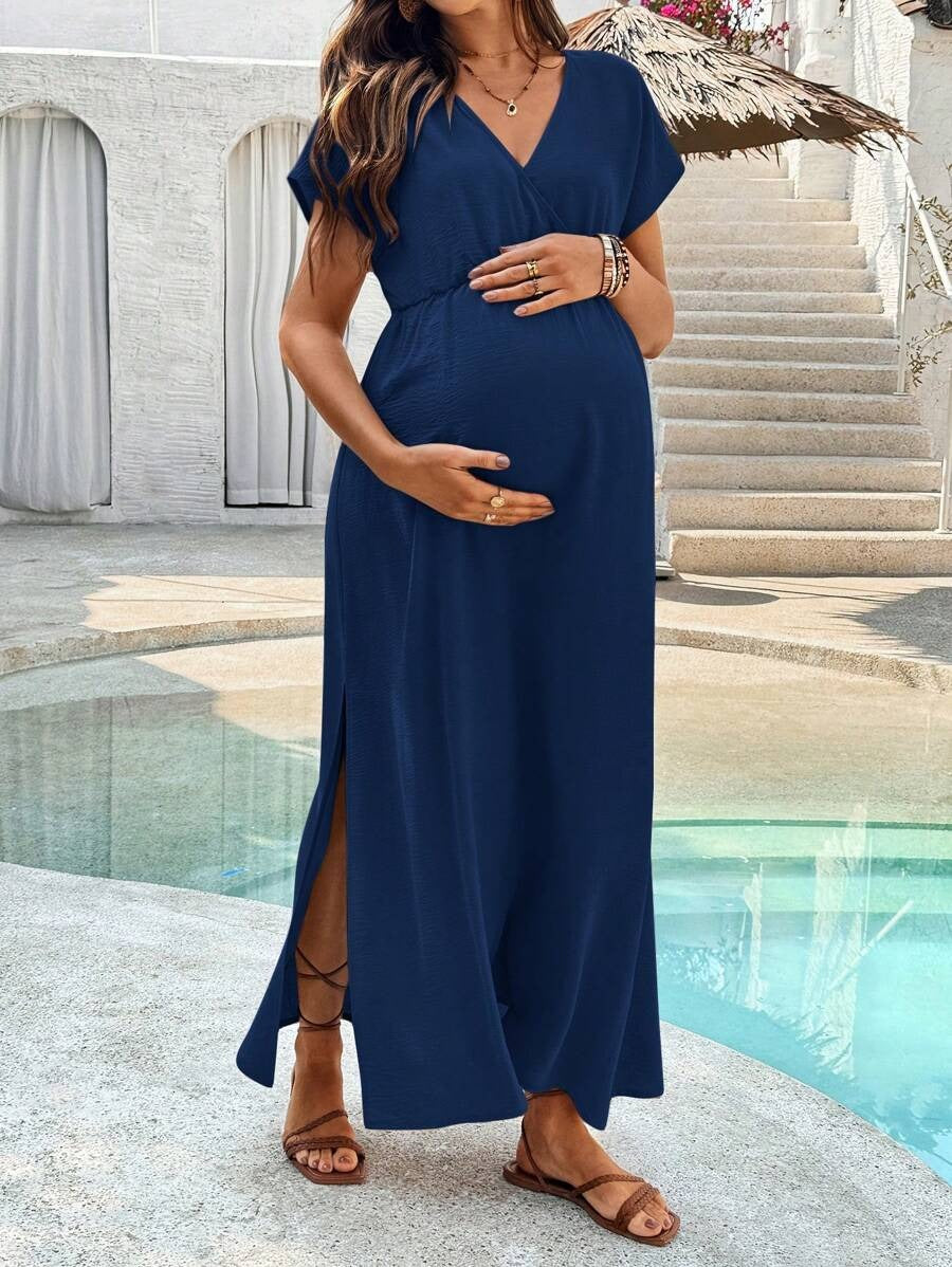 Maternity Dress with V-Neck and Split