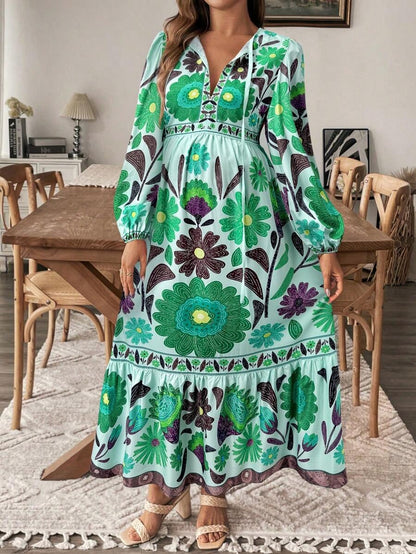Maternity Dress with Floral Print and Bow Closure