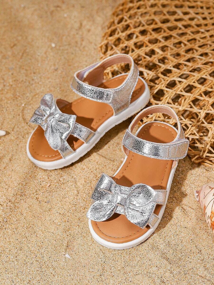 White Princess Sandals with Bow for Girls