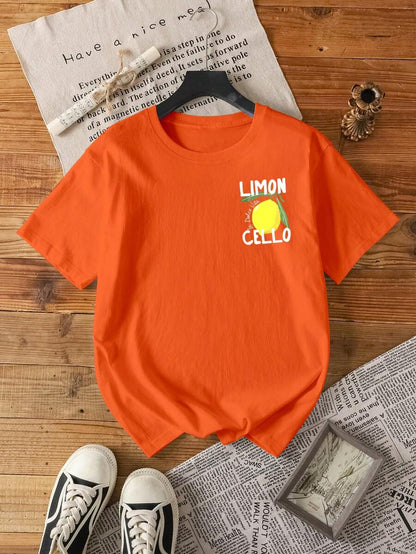 Orange Ladies T-shirt with Fruit Print and Text