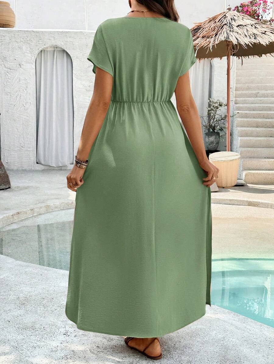 Maternity Dress with V-Neck and Split