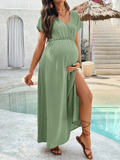 Maternity Dress with V-Neck and Split