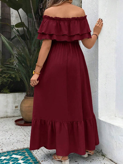 Maternity Dress with Ruffles and Pleated Hem