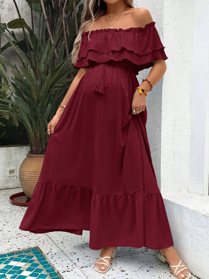 Maternity Dress with Ruffles and Pleated Hem